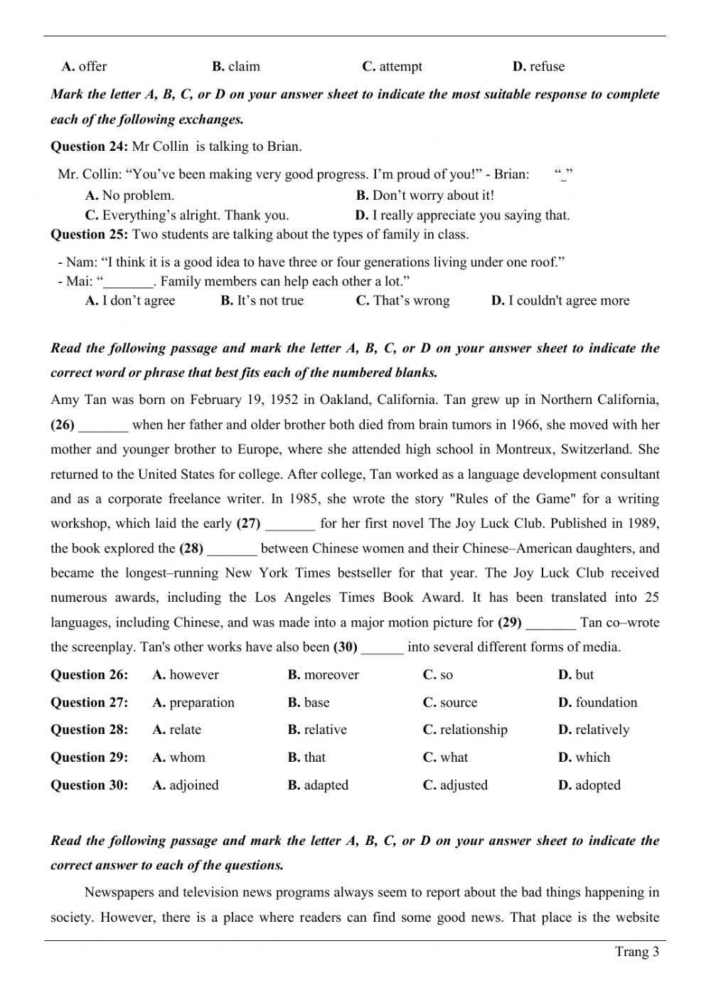 Đề thi thử THPT QG số 02