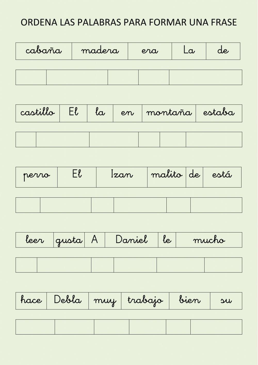 Composición de frases desordenadas