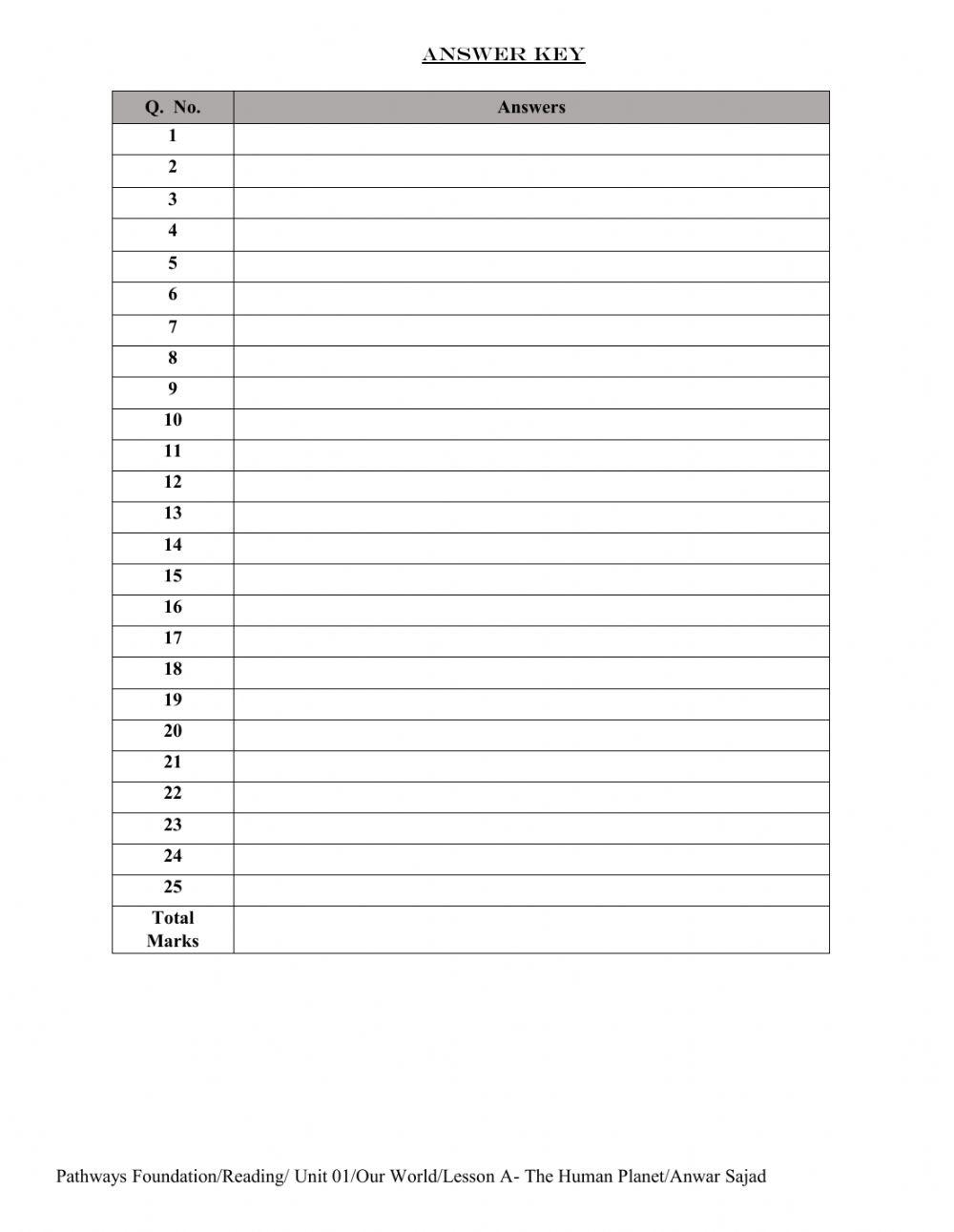 Reading Comprehension - The Human Planet