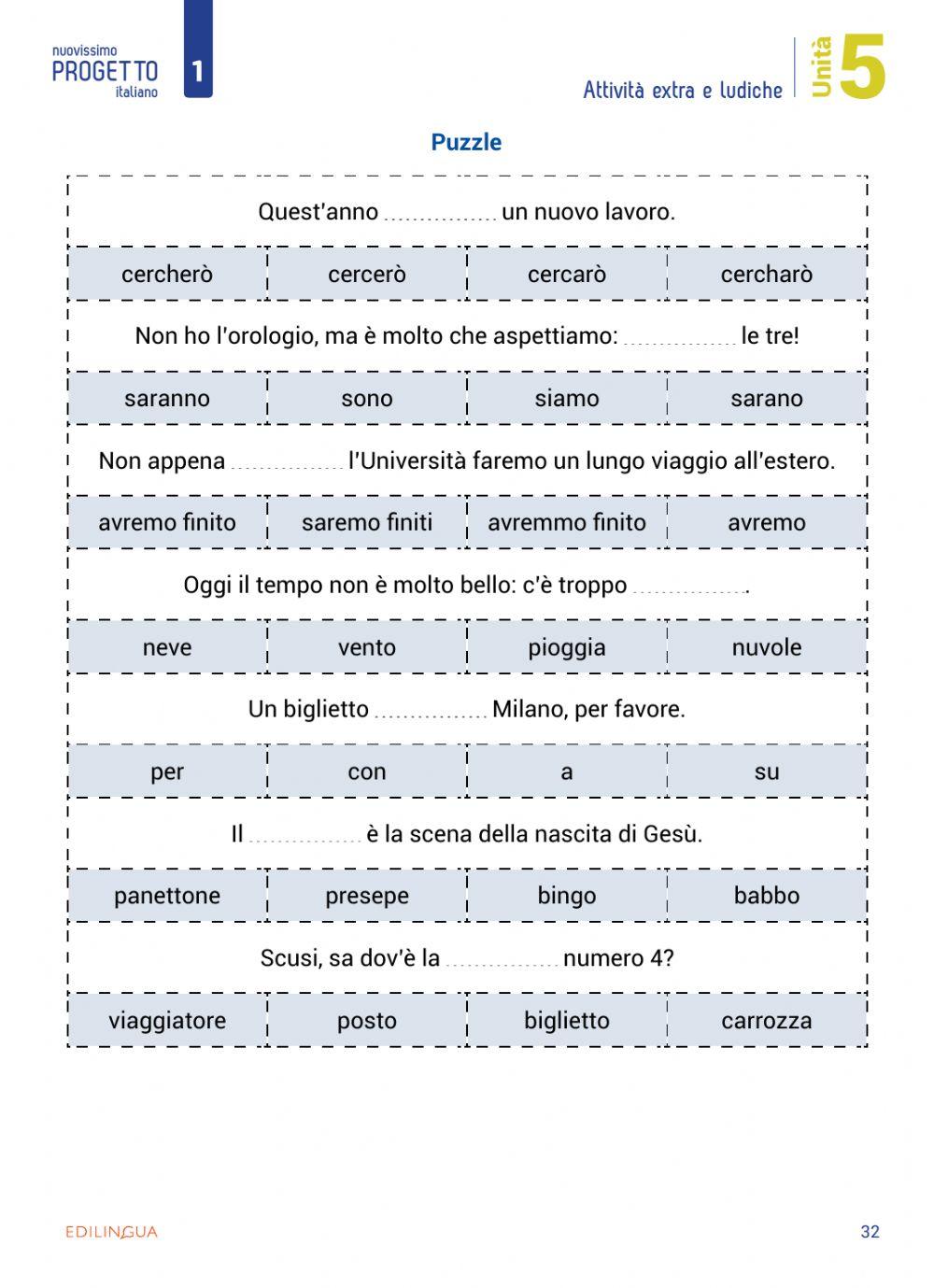 Unità 5 - attività extra e ludiche - p.32 puzzle
