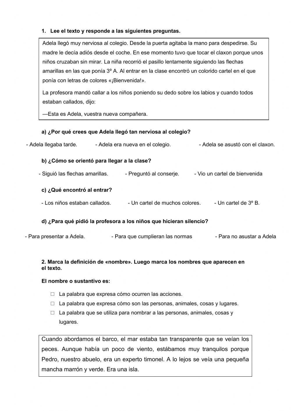 Sustantivos - Lectura