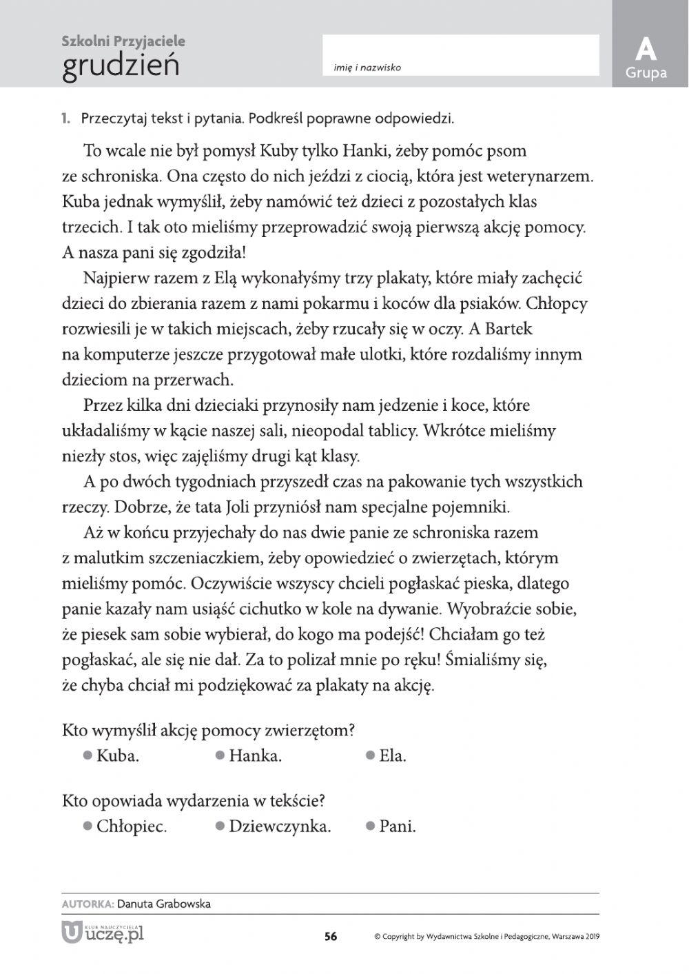 Sprawdzian Klasa 3 Edukacja Polonistyczna 6332540 | Sprawdzian-e.polonistyczna grudzień | Jolanta