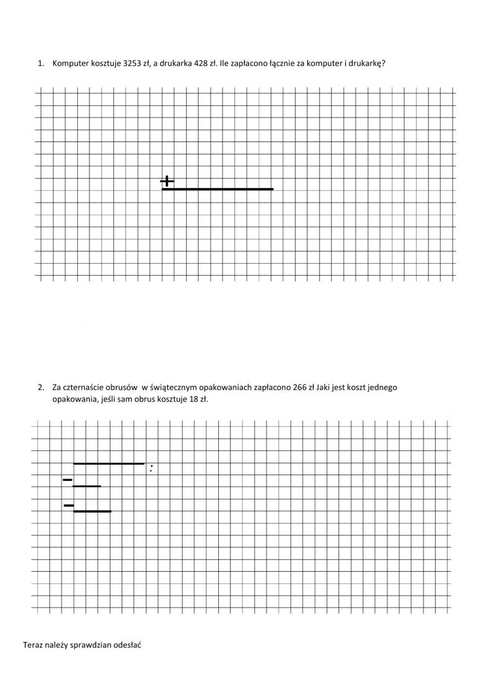 Sprawdzian - działania pisemne