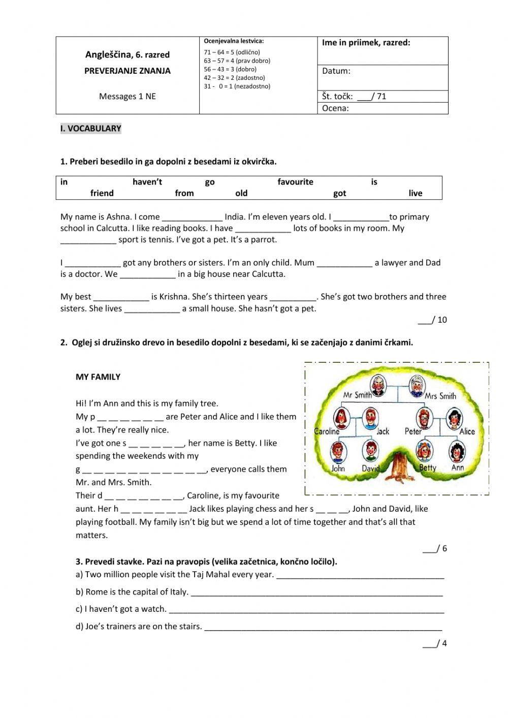 Preverjanje znanja - 6. razred