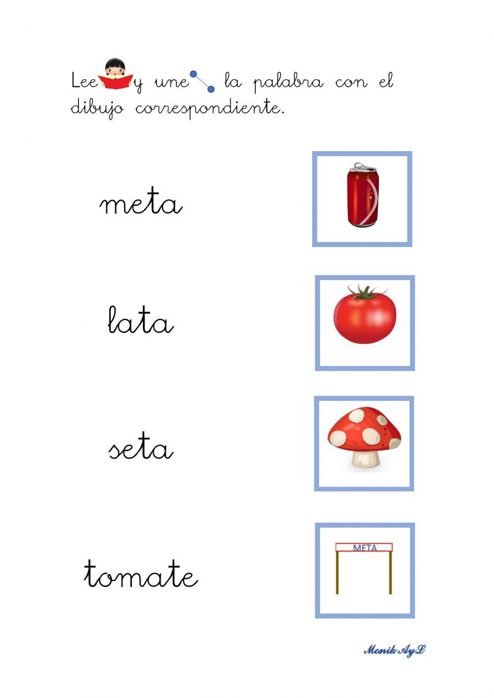 Lectura 7 p - m - l - s - t. Asociación palabra - dibujo.