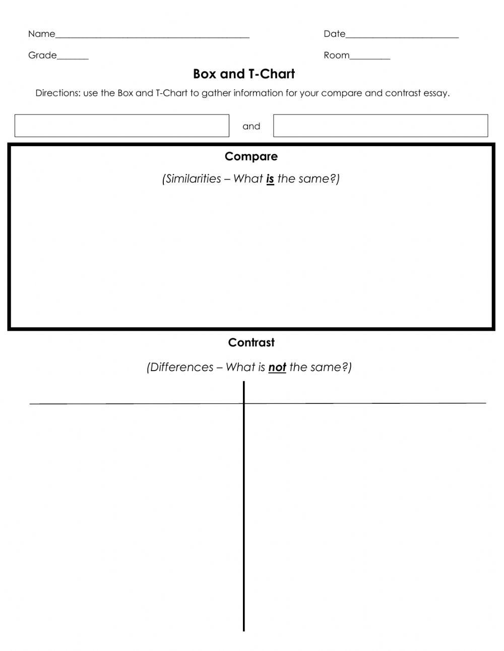 Box and T  Chart for Comparisons