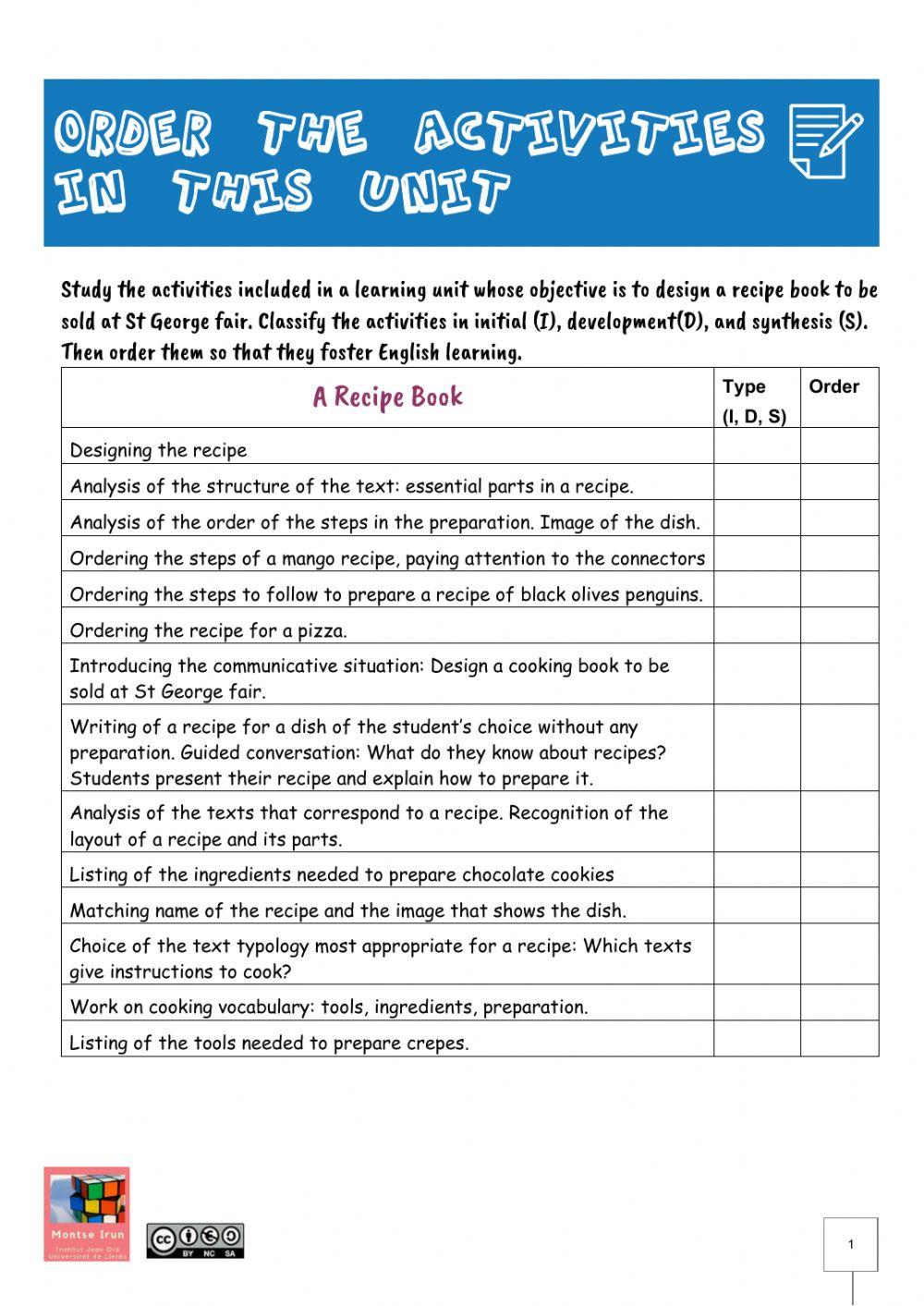 Order the activities in a unit