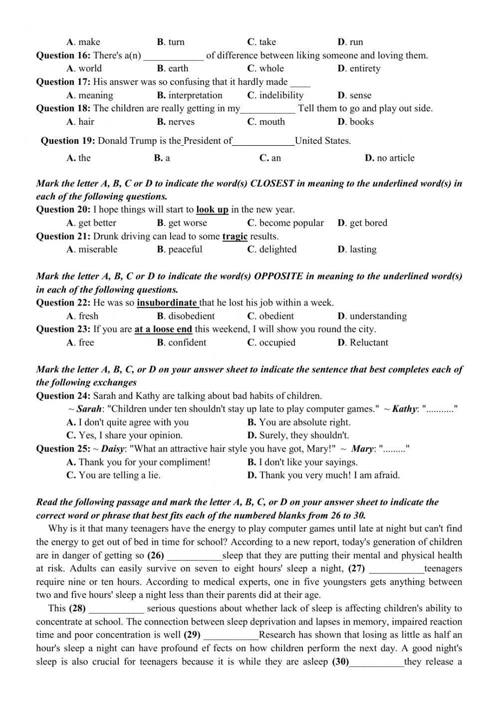 Đề thi thử THPT Quốc gia số 07