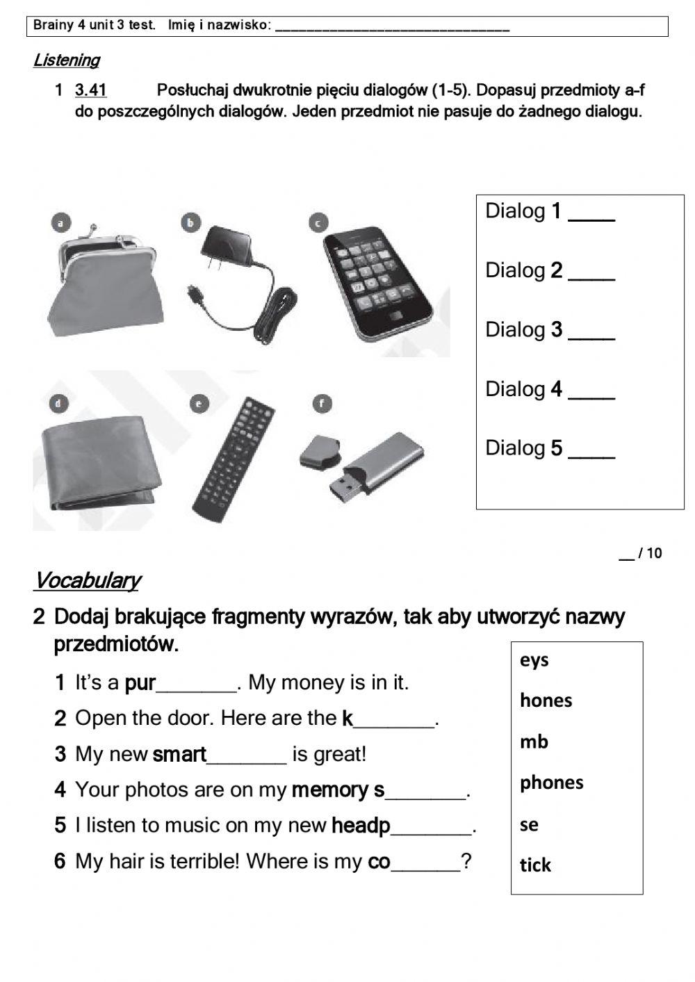 Brainy Klasa 4 Unit 3 Test