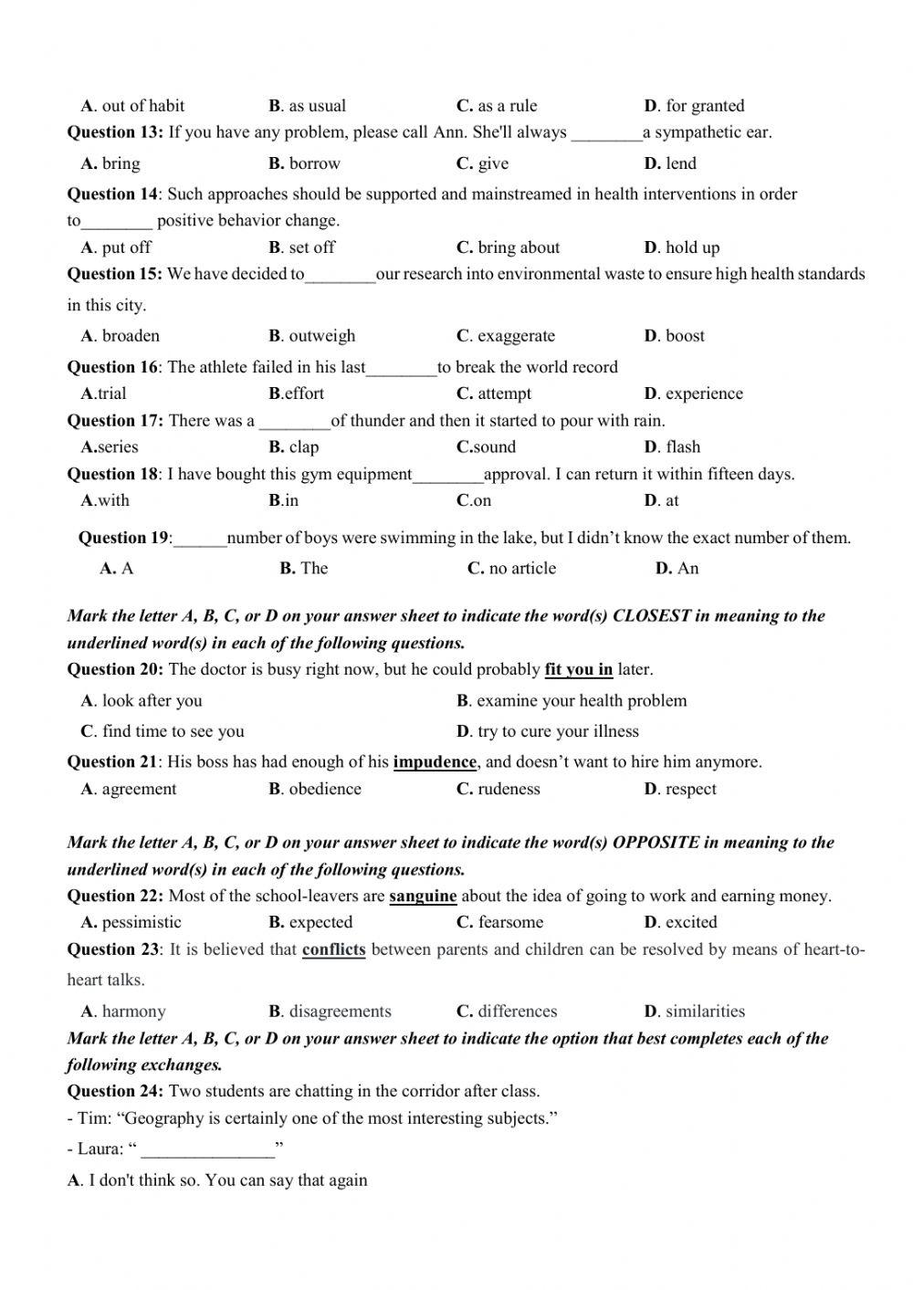Đề thi thử THPT Quốc gia số 10