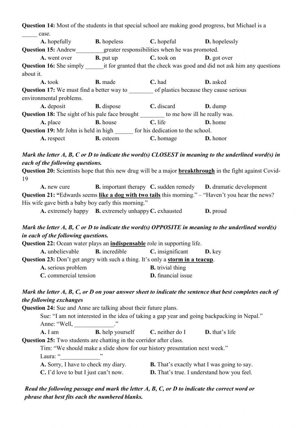 Đề thi thử THPT Quốc gia số 11