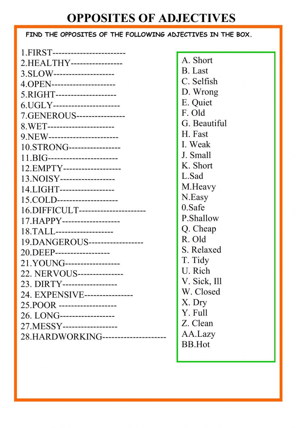 4th Graders Homework Adjectives