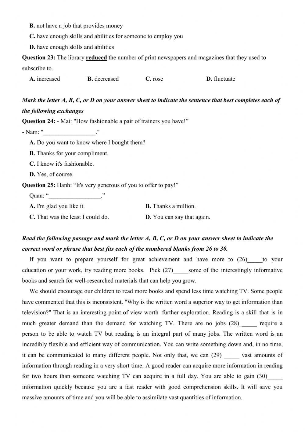 Đề thi thử Tiếng Anh THPT Quốc gia số 13