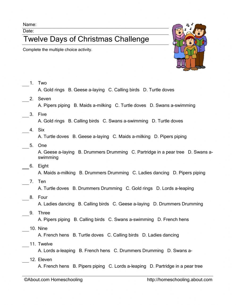 12 Days of Christmas Quiz worksheet Live Worksheets