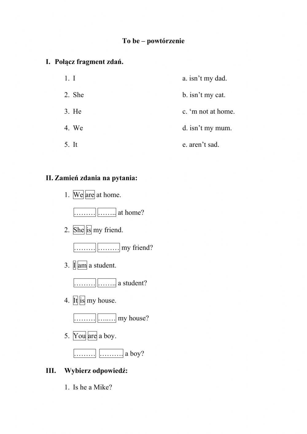 To be - powtórzenie