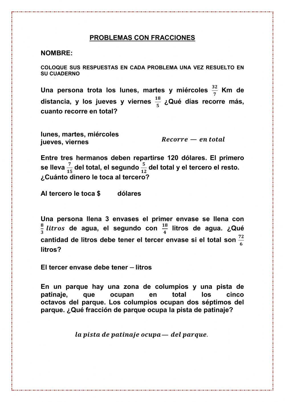 Probelmas de fracciones