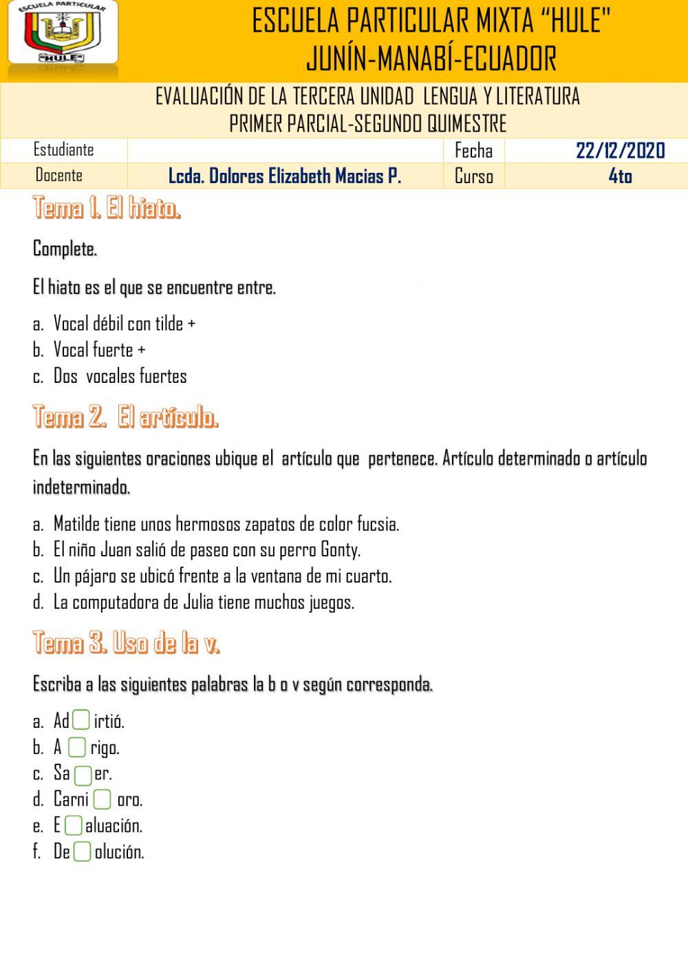 Evaluacion dde lengua
