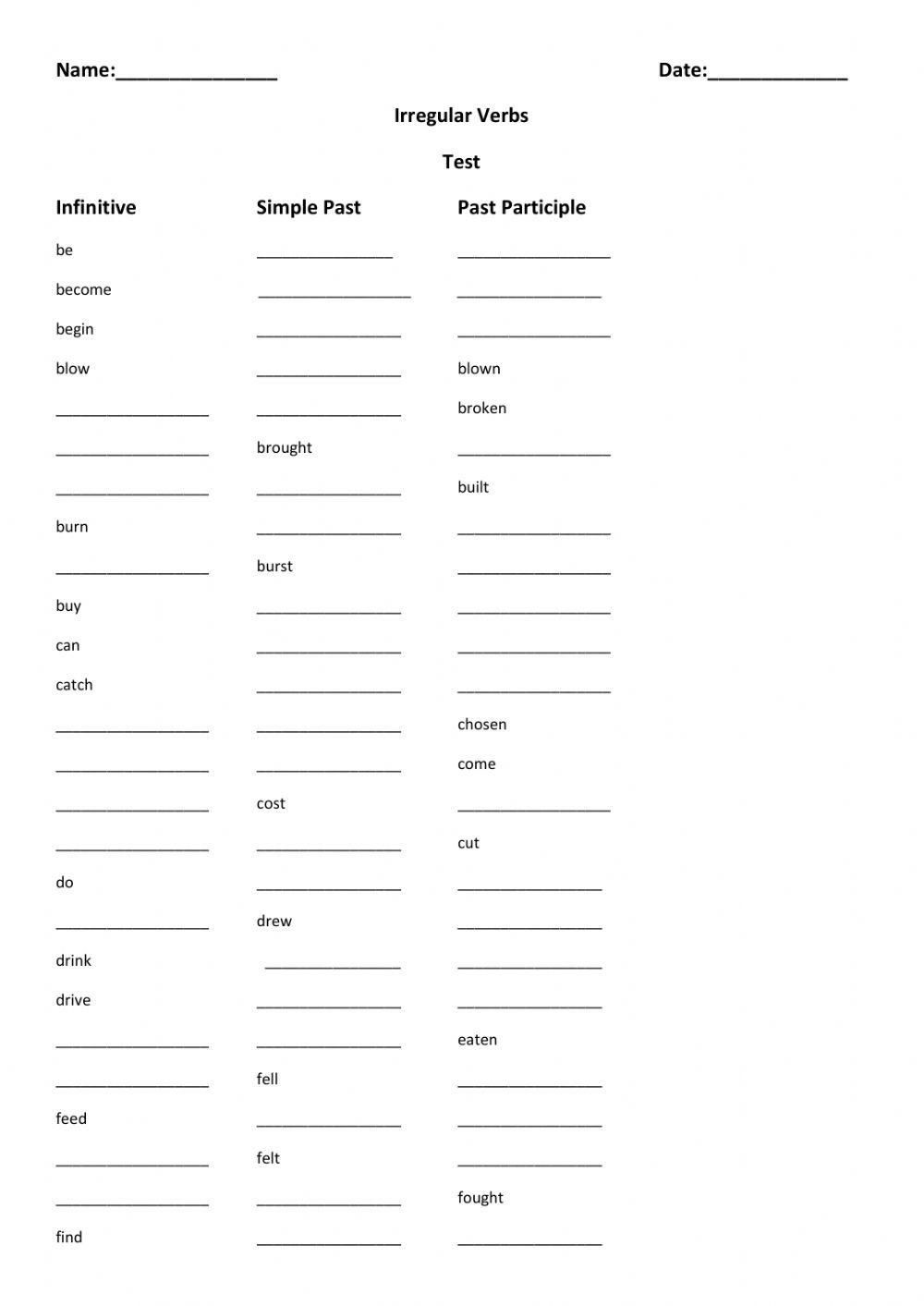 TEST-Irregular verbs (a-l)