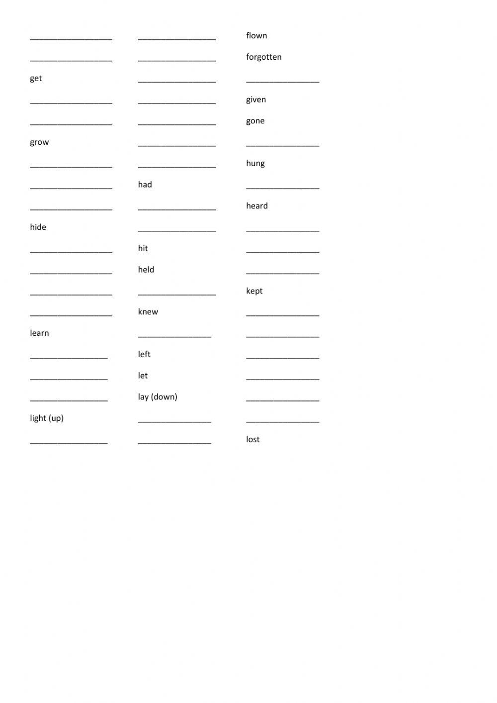 TEST-Irregular verbs (a-l)