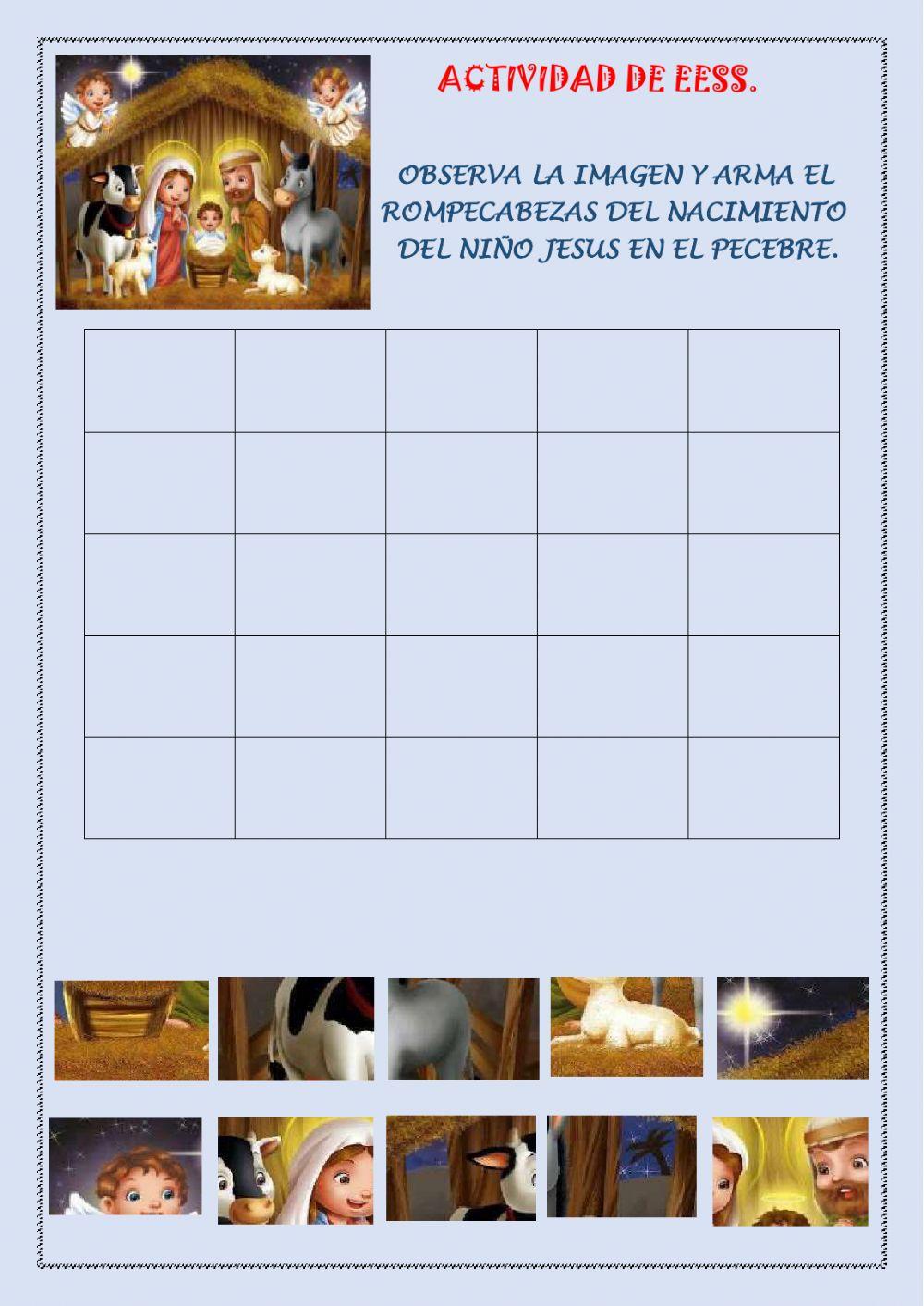 Rompecabezas del nacimiento del niño Jesús en el pecebre.