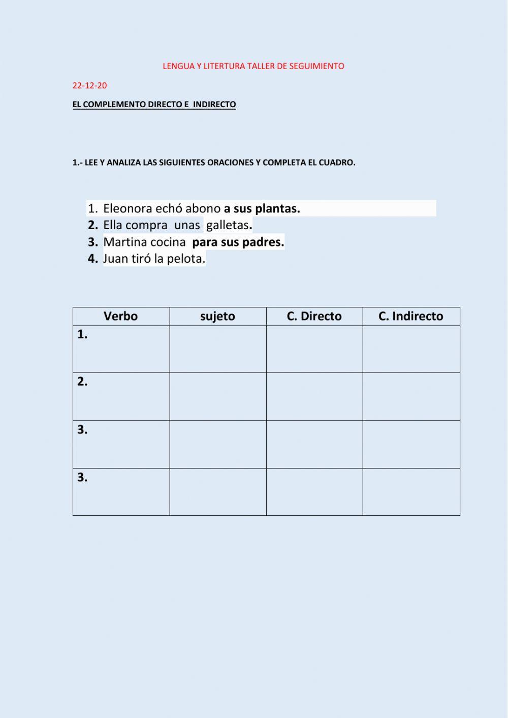 Complemento Directo e Indirecto