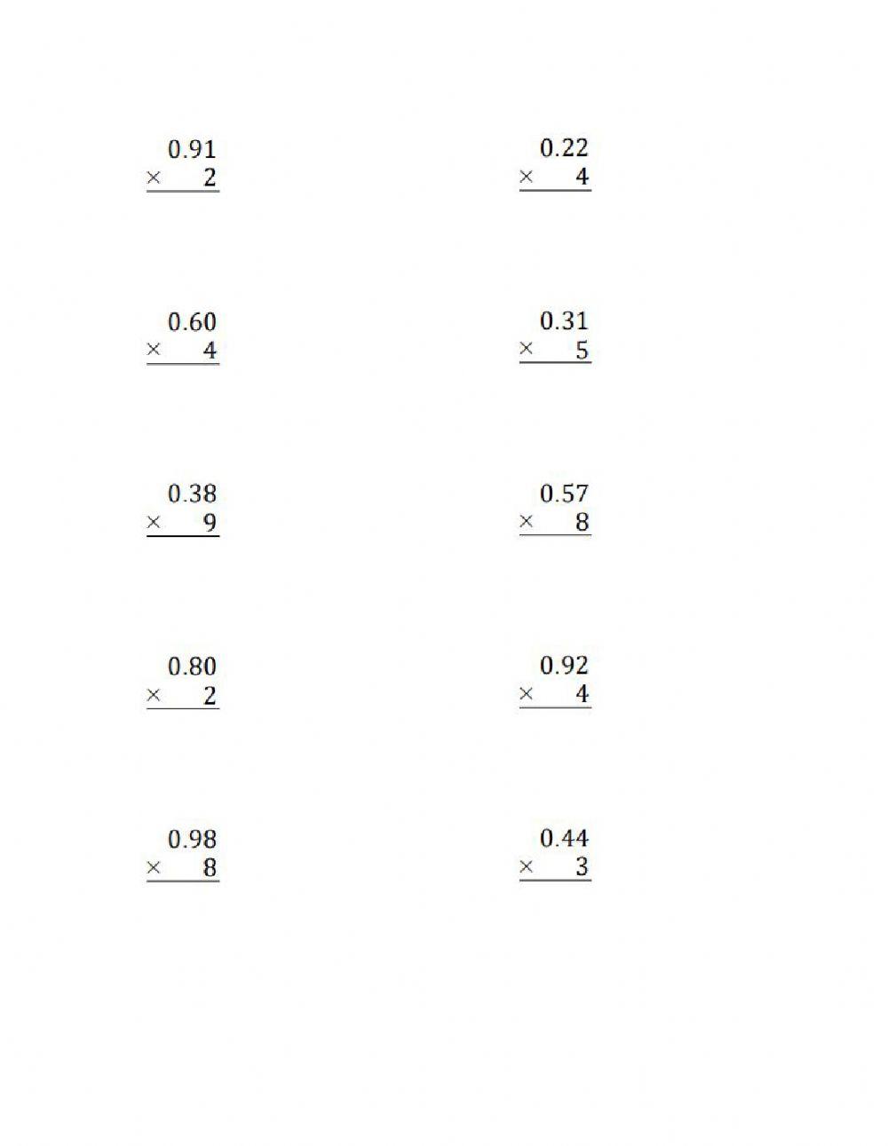 Multiplying Integers and Hundredths