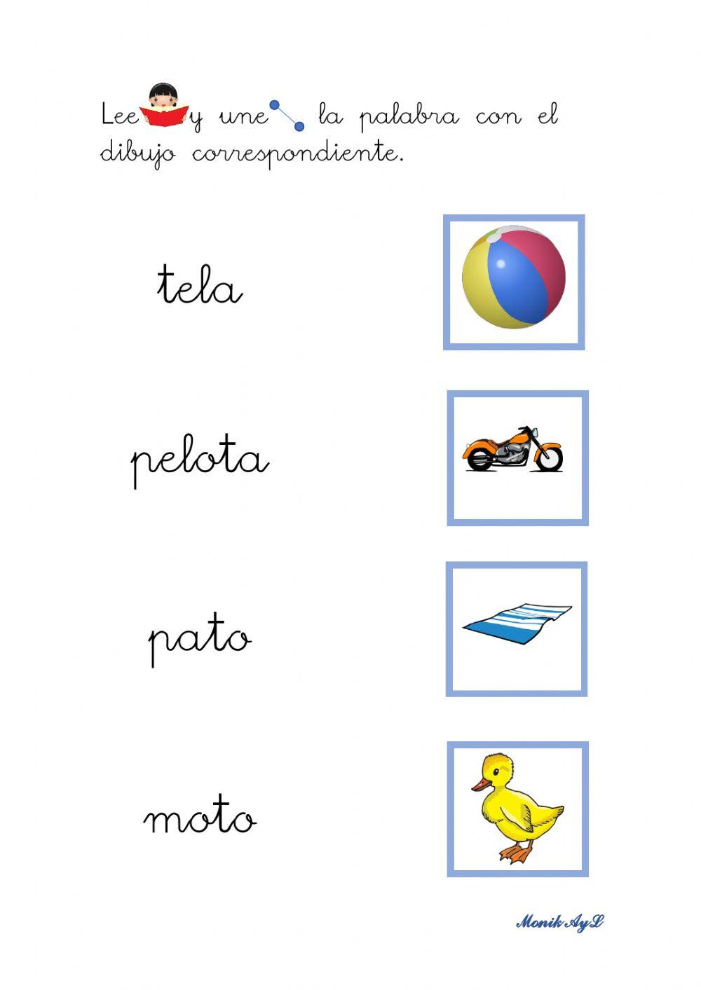Lectura 6 p - m - l - s - t. Asociación palabra - dibujo.