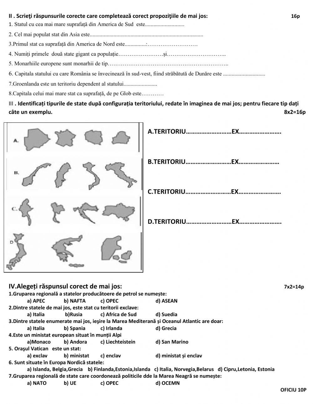 Test geografie politică 2