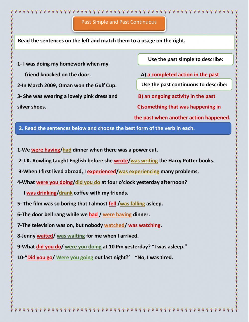 Past simple and past continuous usage