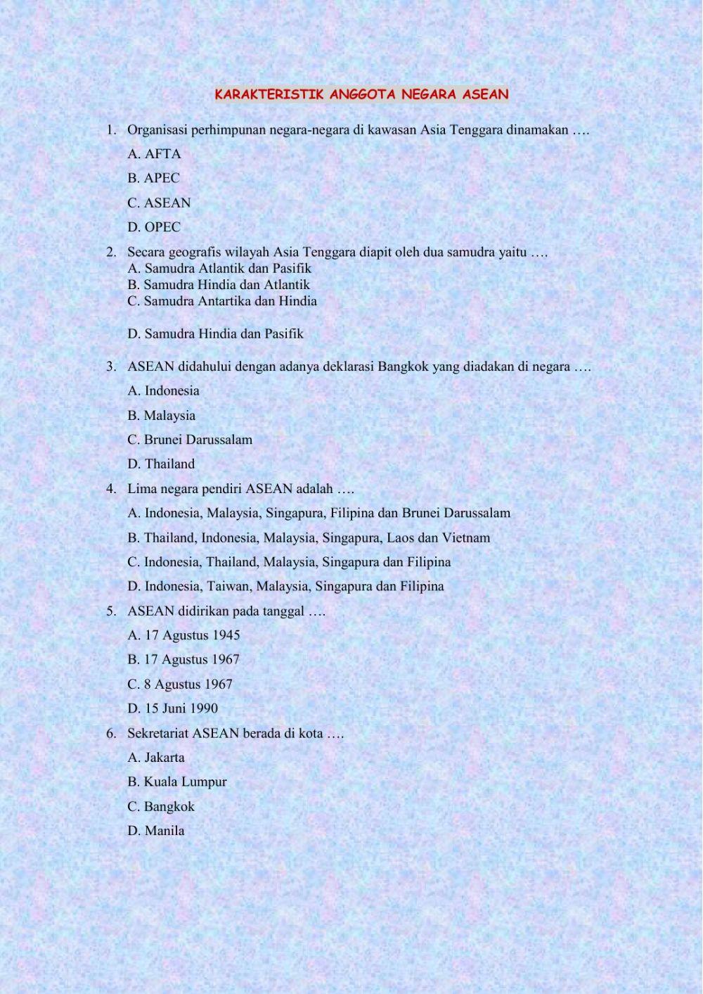 Karakteristik Negara Anggota ASEAN