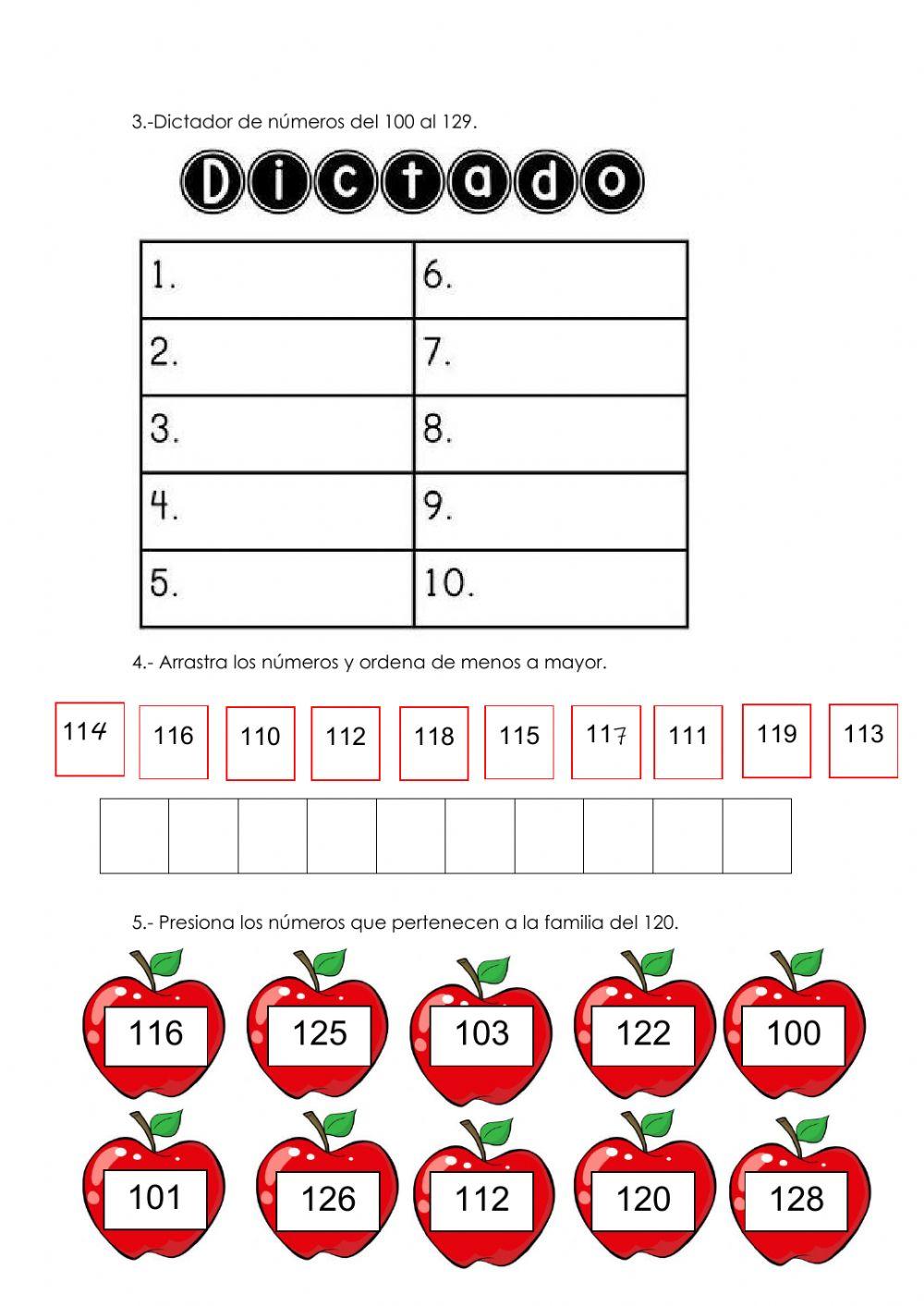 Familia numérica del 100 al 129 Familia numérica del 100 al 129