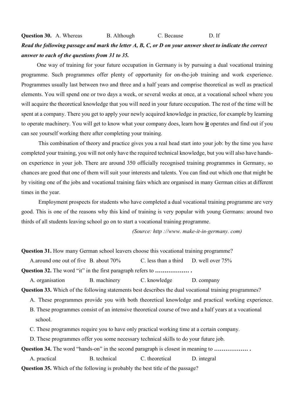 Đề thi thử Tiếng Anh THPT Quốc gia số 16