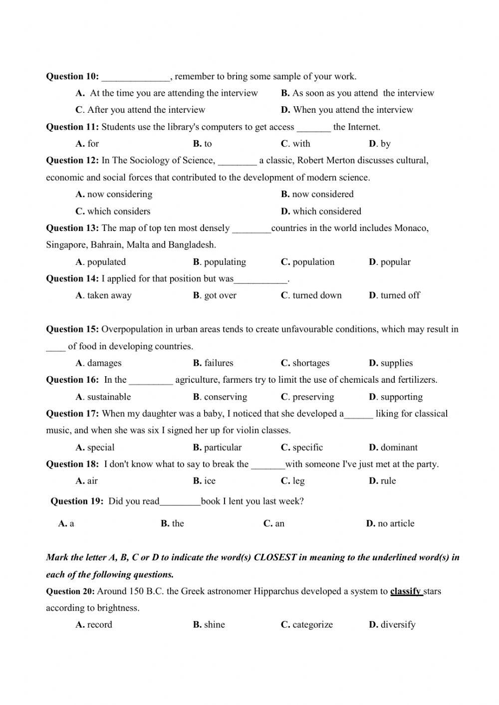 Đề thi thử Tiếng Anh THPT Quốc gia số 17