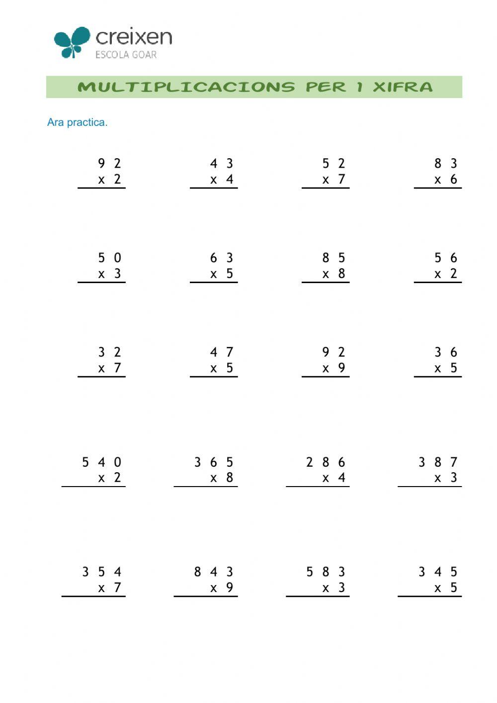 Multiplicacions per 1 xifra