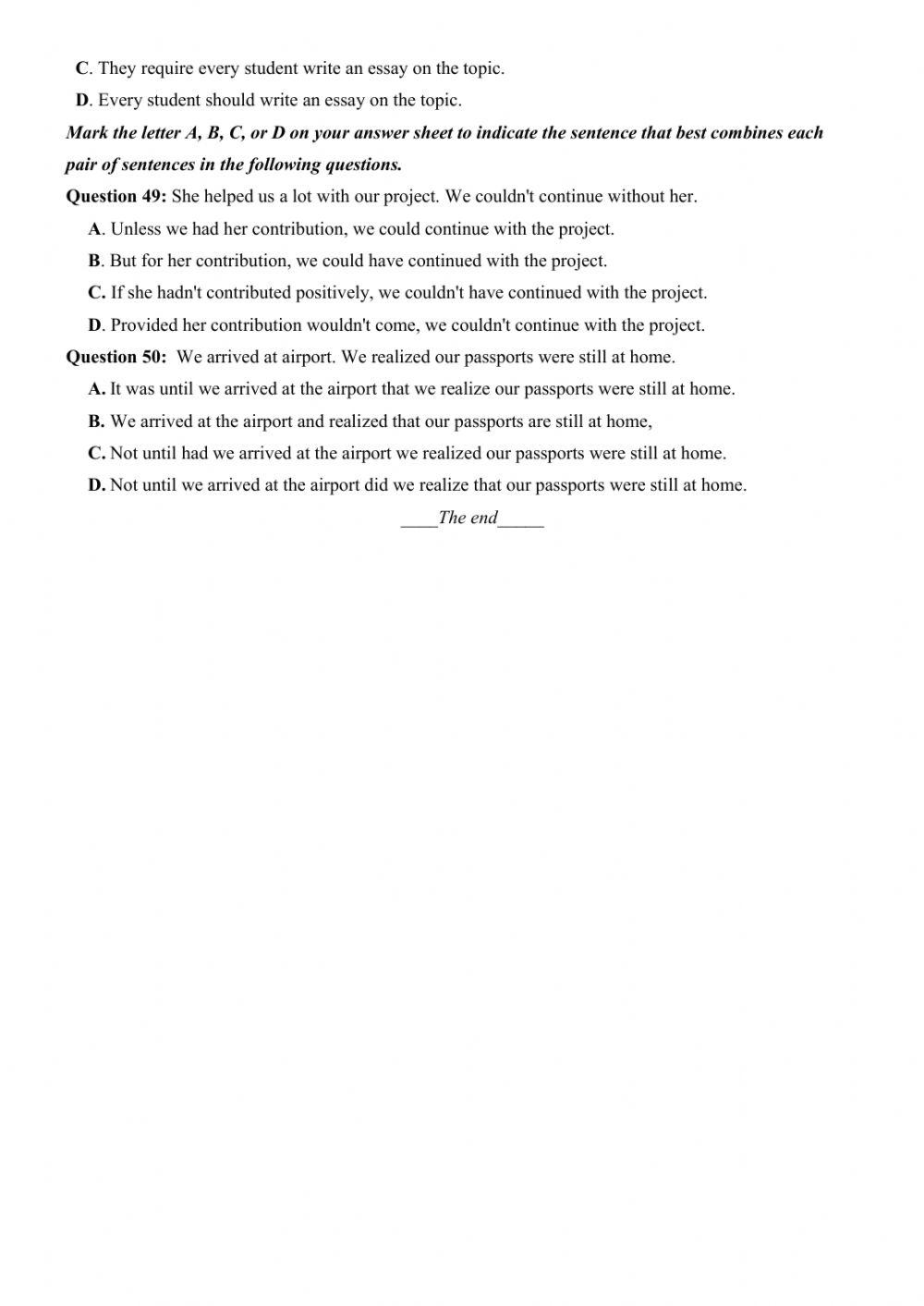 Đề thi thử Tiếng Anh THPT Quốc gia số 18