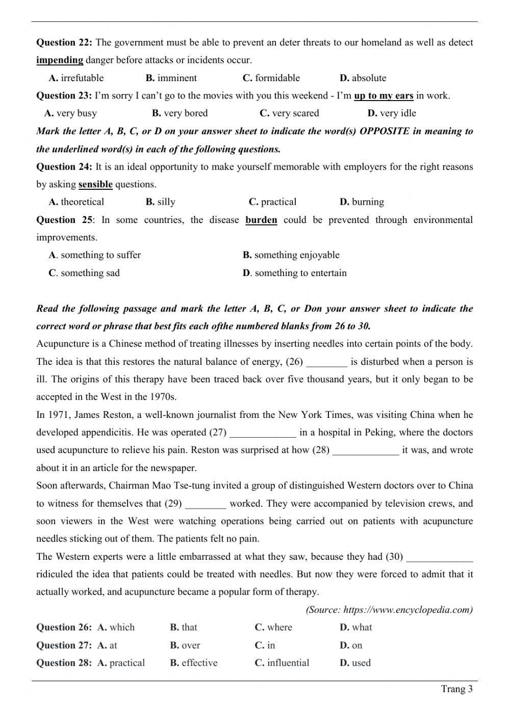 Đề thi thử Tiếng Anh THPT Quốc gia số 19