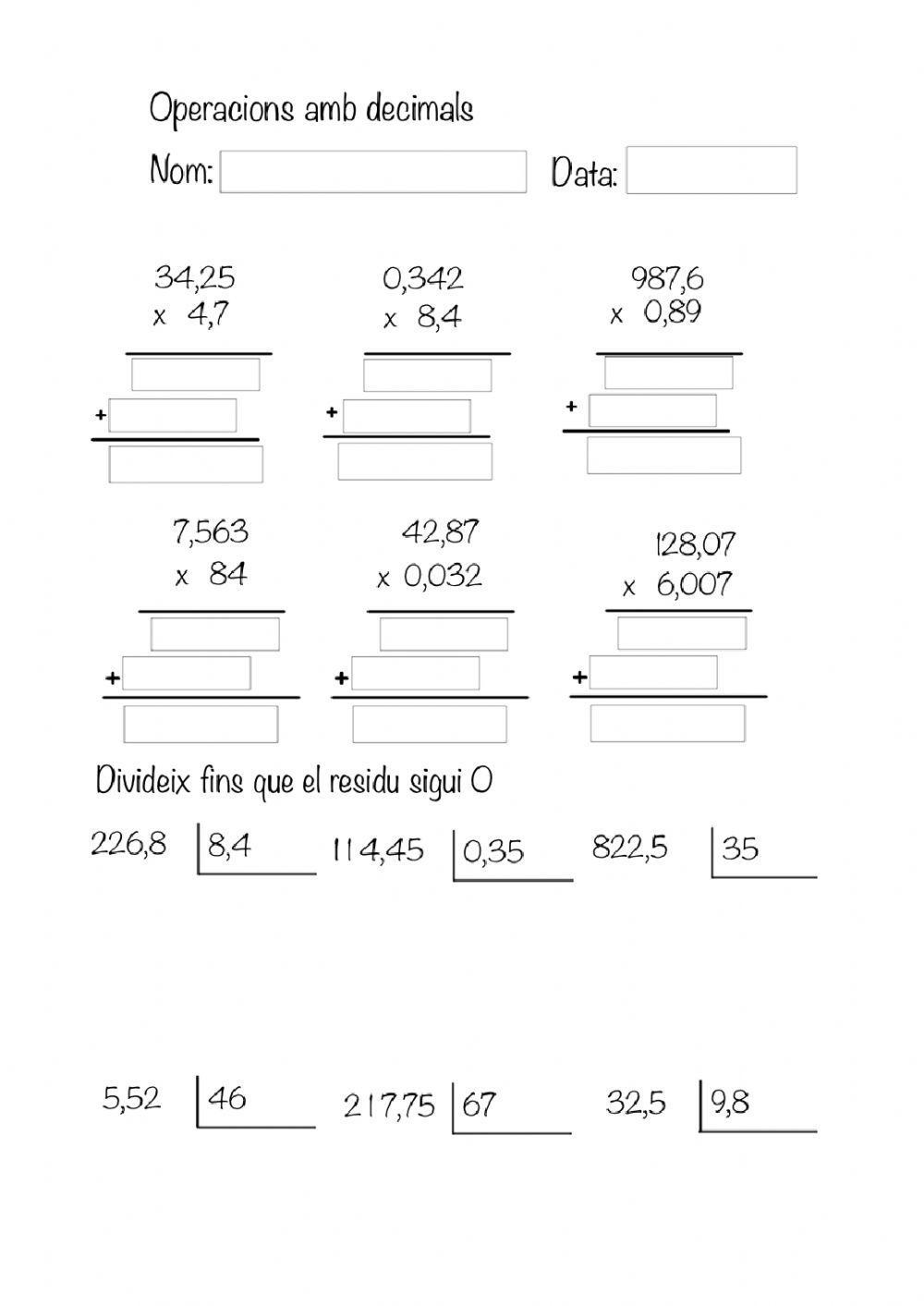 Multiplicacions i divisionas amb decimals