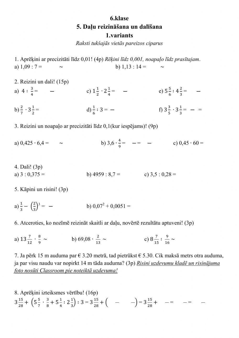 Daļu reizināšana un dalīšana
