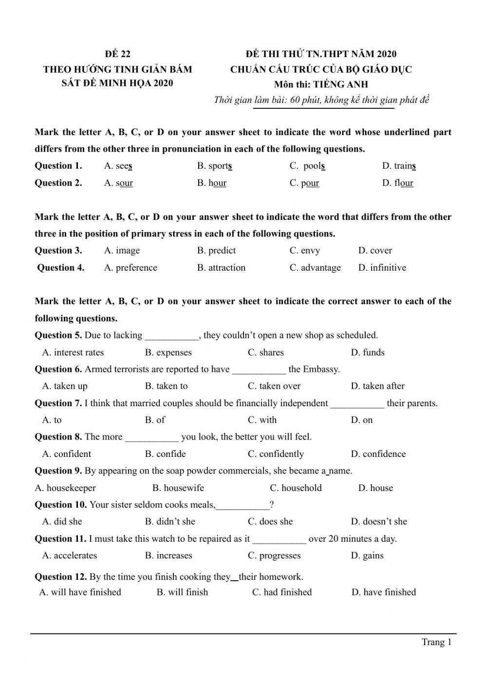 De thi thu tn.thpt tieng anh 2020 - de 22