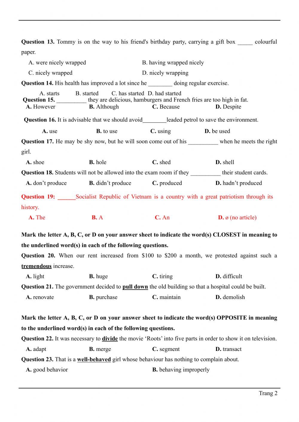 De thi thu tn.thpt tieng anh 2020 - de 22