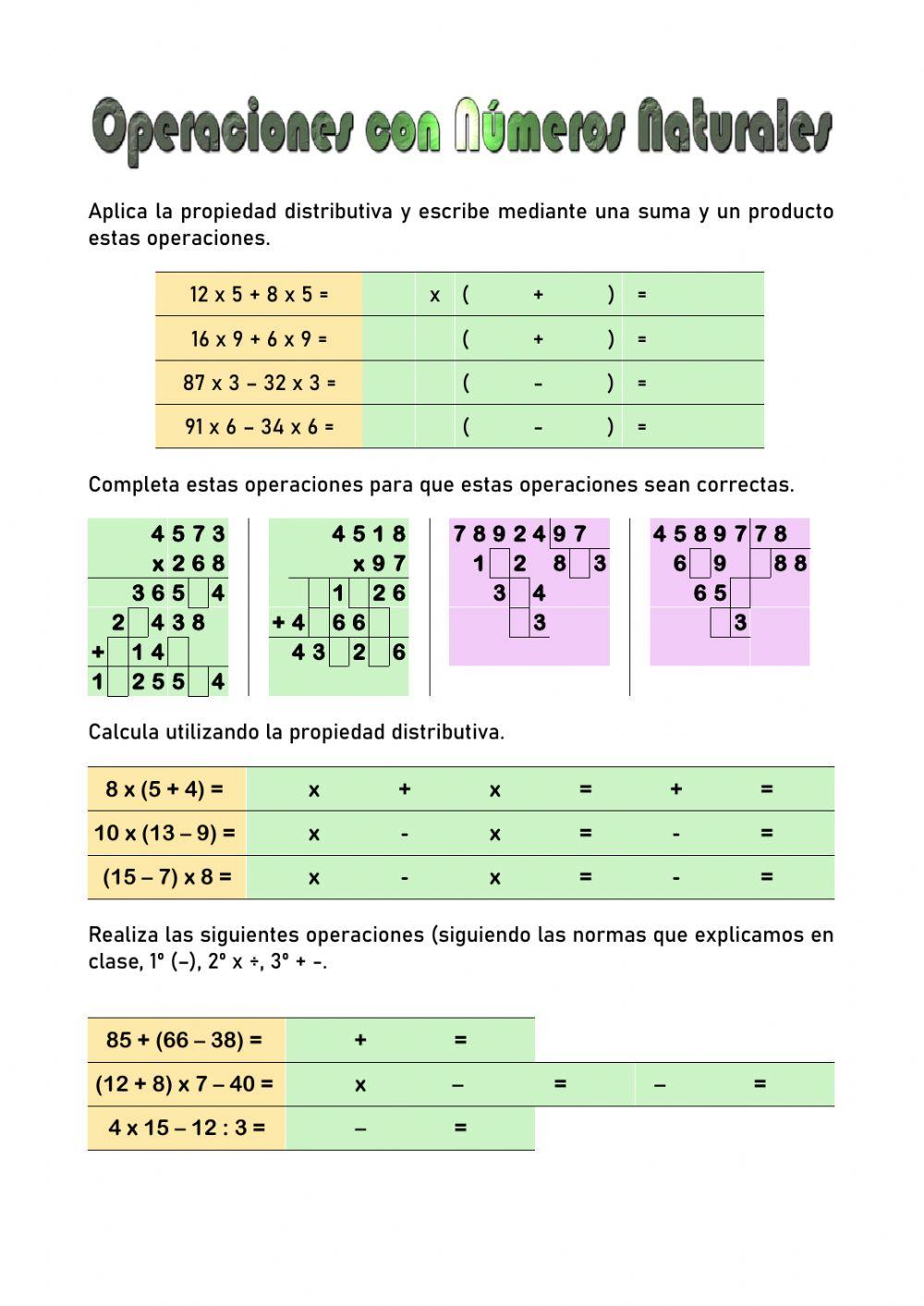 Operaciones Números Naturales