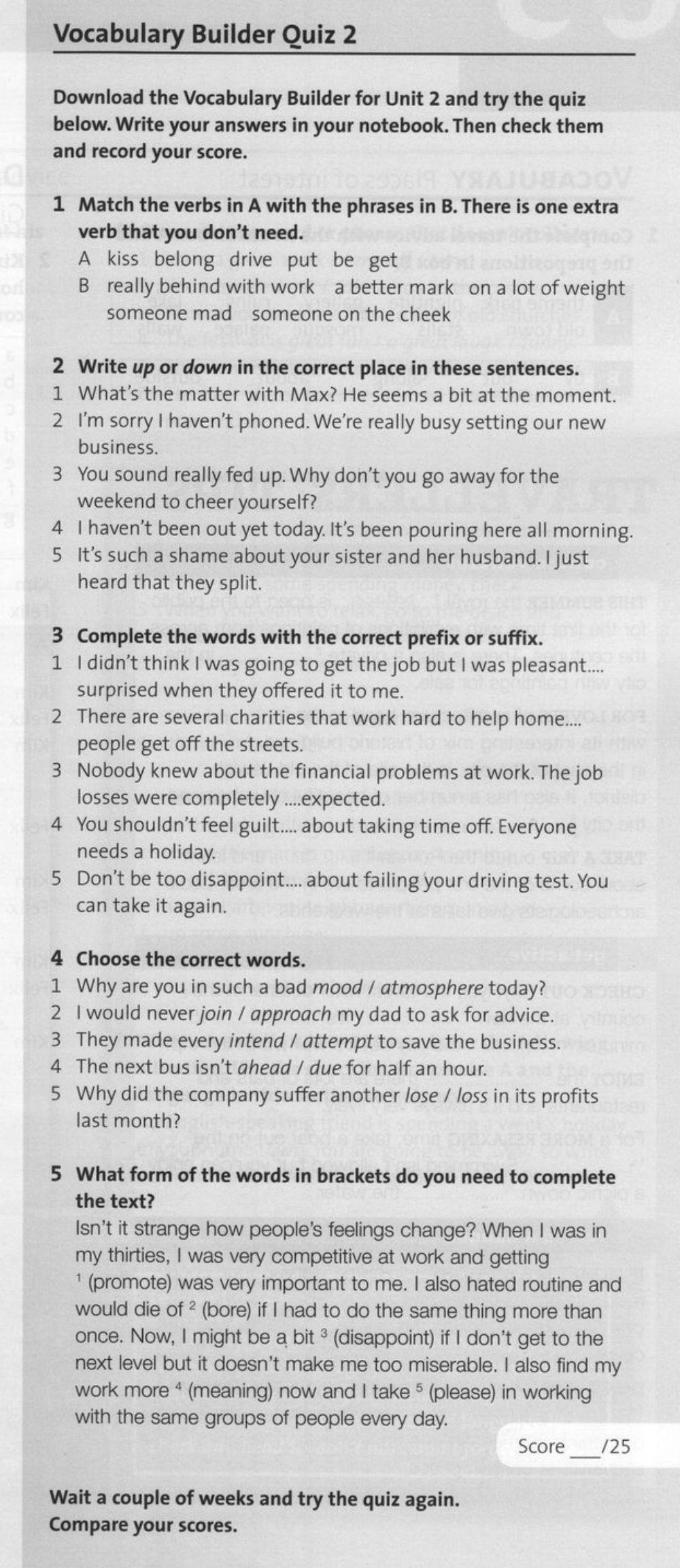 outcomes unit 2 vocab mini check test booster