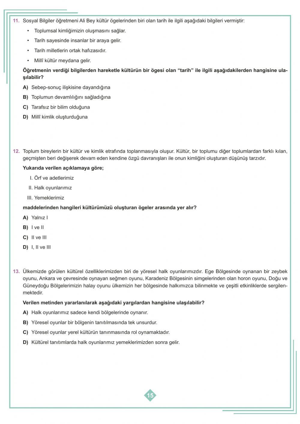 Kültürümüzle Yaşıyor Gelişiyoruz Testi