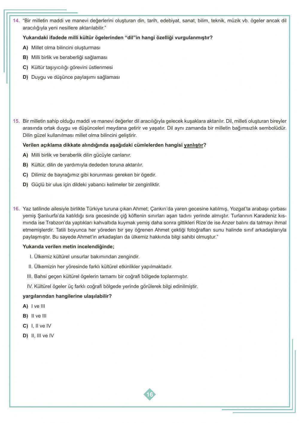 Kültürümüzle Yaşıyor Gelişiyoruz Testi