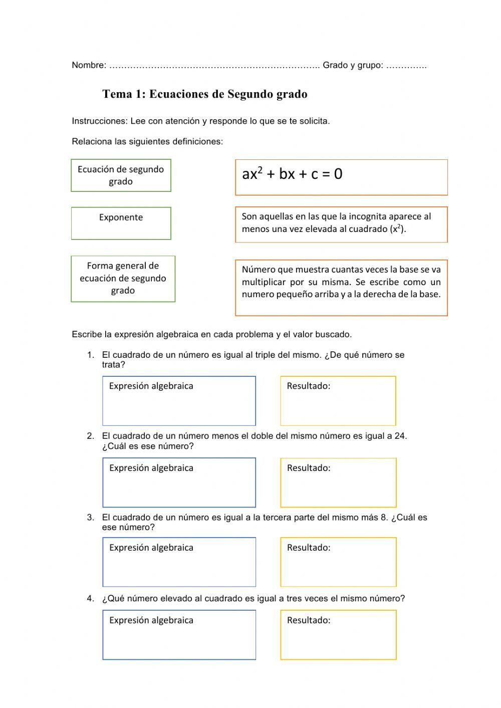 Problemas de segundo grado