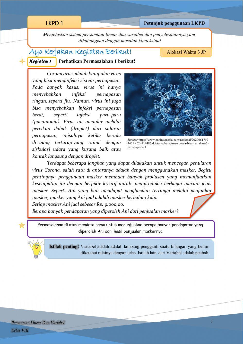 LKPD 1.. Sistem Persamaan Linear Dua Variabel (SPLDV)