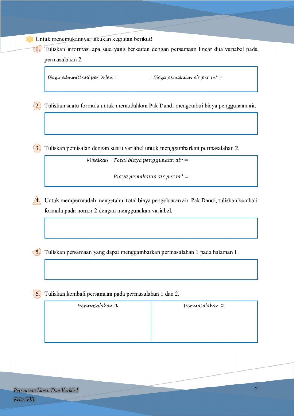 LKPD 1.. Sistem Persamaan Linear Dua Variabel (SPLDV)
