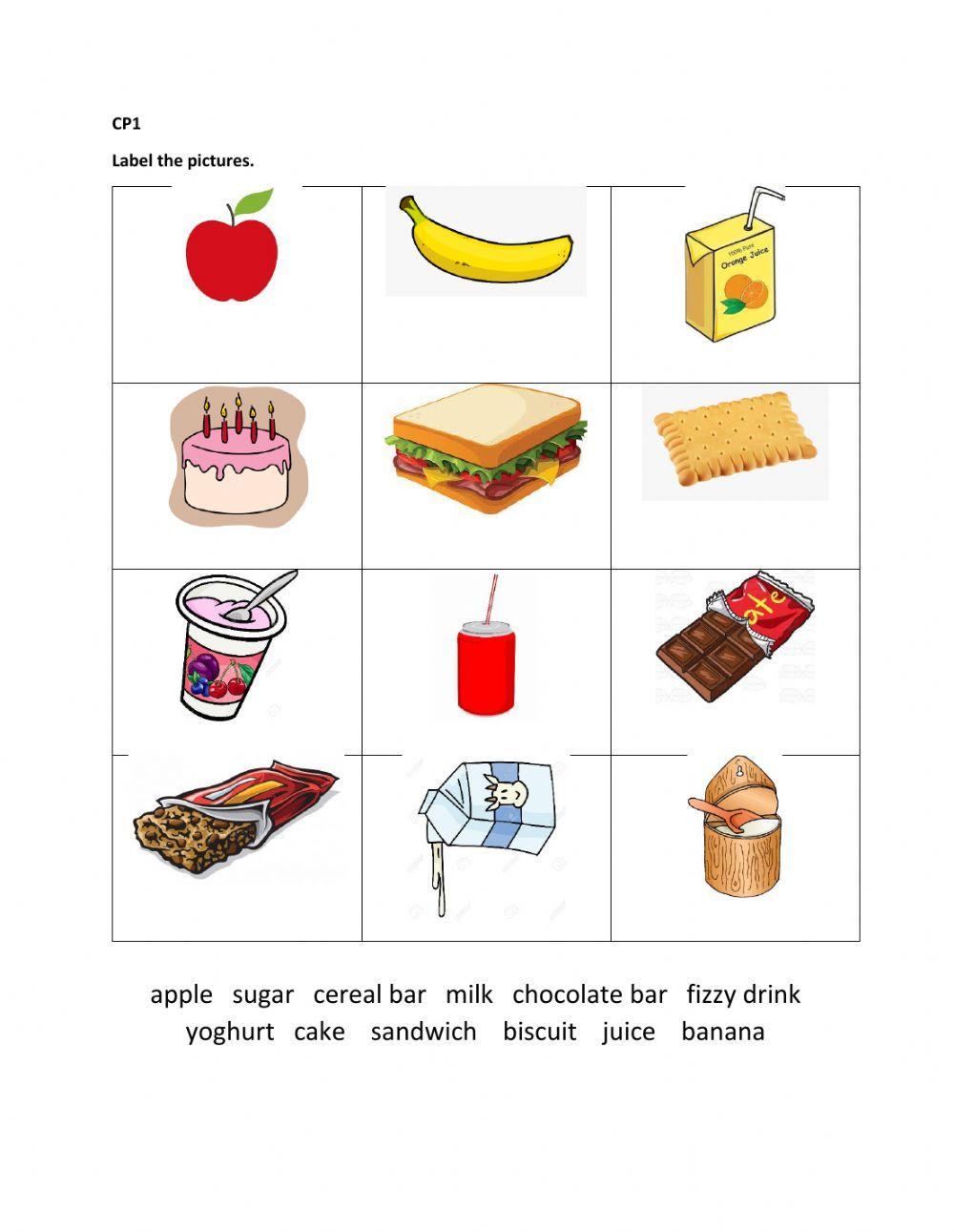 CP 1: Write words under picture-food