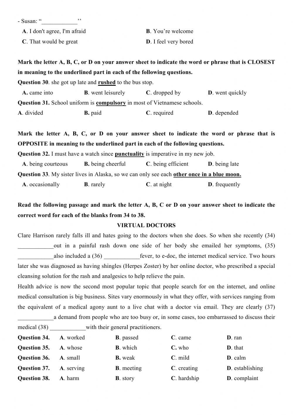 Đề thi thử Tiếng Anh THPT Quốc gia số 23