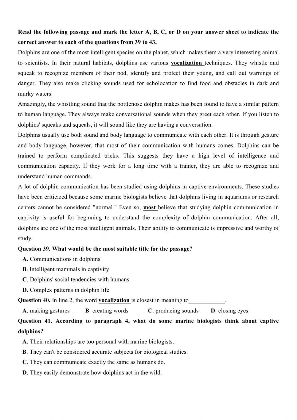 Đề thi thử Tiếng Anh THPT Quốc gia số 23